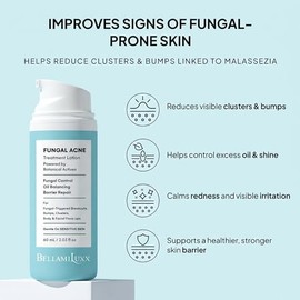 BellamiLuxx Fungal Acne Treatment Lotion: Effective Face & Body Pimple Cream for Bumps, Clusters, Itch & Redness – Fungal Prone Skin Acne Treatment Moisturizer for Teens & Adults with Natural Actives