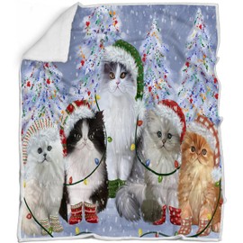 Doggie of the Day Persian Cats Blanket - Christmas Lights - Super Soft & Warm Pet Theme for Sofa or Bed, Warm Fleece, Sherpa or Woven Material, for Dog Lovers (50x60 Sherpa)