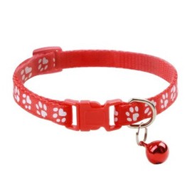Pet Collar Adjustable Dog Cat Neck Bell Puppy Kitten Paw Print Safety Nylon Buckle Release (Red)