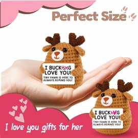 Skyists Gifts for Girlfriend, Boyfriend, Husband & Wife, Mini Funny Crochet Deer with “I Buck Love You”, Unique Birthday Anniversary, Valentine's Day, I Love You Gift Desk Decor