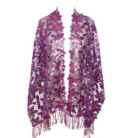 L'VOW Women Elegant Glittering 1920s Scarf Hollowe Sequin Wedding Cape Fringed Tassel Evening Shawl Wrap(Z3-Purple)