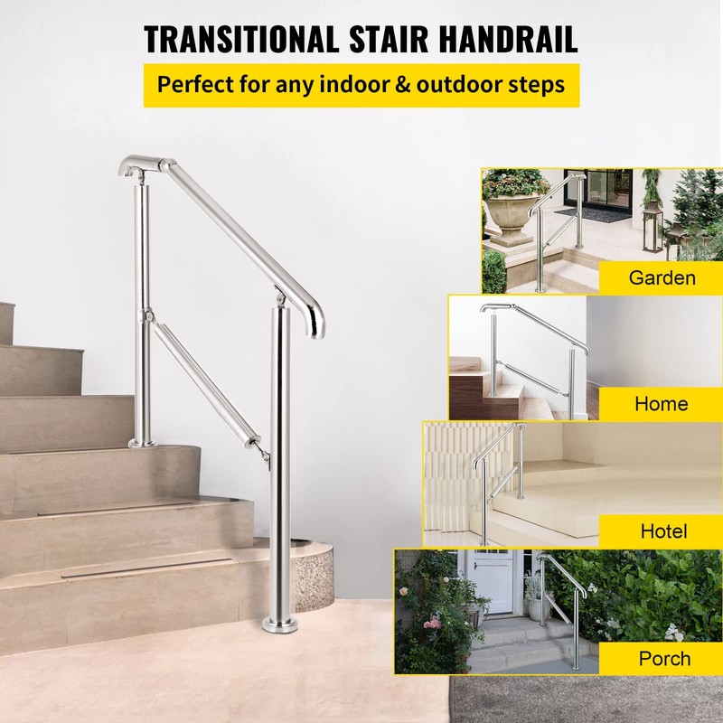 VEVOR Handrail for Outdoor Steps, 2-3 Steps Outdoor Handrail, Adjustable