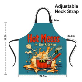 HOT MESSS IN THE KITCHEN Funny Apron with 2 Pockets for Men Women BBQ Grilling Adjustable Bib Aprons Gifts Cooking Kitchen