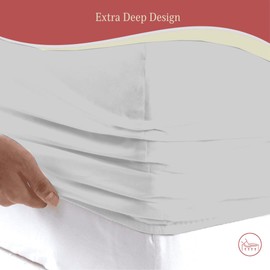 400 Thread Count 100% Cotton Fitted Sheet Full-XL 15 Inch Deep Pocket Long Staple Cotton 1 Fitted Sheet Only Light Grey Solid Sateen Weave Soft Breathable Elastic All Around The Mattress