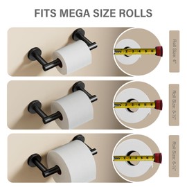 POKIM Black Toilet Paper Holder - Double Post Pivoting TP Large Mega Roll Tissue Holder for Bathroom Wall Mount (Matte Finish)