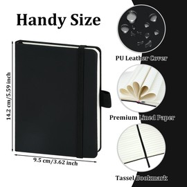 6Pcs A6 Pocket Notebooks, Small Hardcover Notebook, 6 Mini Journal Notebook with 6 Pen and 10 Sticky Notes, A6 Notebook Lined Journal Notebook Notepads 160 Pages for Office, Home, School (Black)