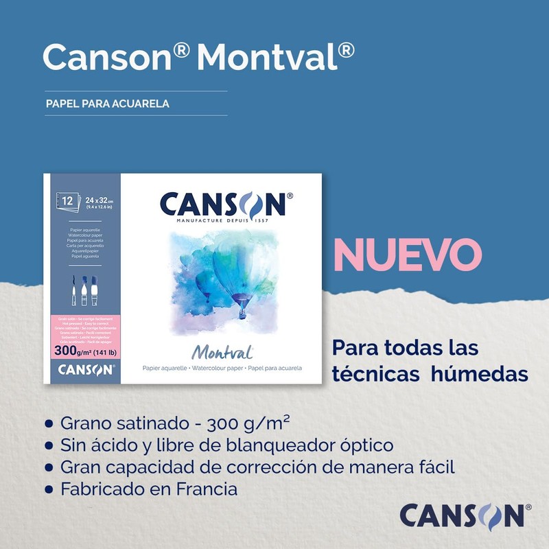 CANSON Montval Watercolour Paper Spiral Pad, Satin, 300 gsm, 12