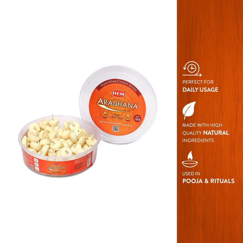 HEM Aradhana Pure Ghee Diya with Batti Pack of 100