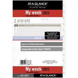 At-A-Glance 2023 Weekly & Monthly Planner Refill, Hourly, 91010 Day-Timer, 5-1/2" x 8-1/2", Size 4, Desk Size, Loose Leaf, Monthly Tabs (481-285Y), Brown
