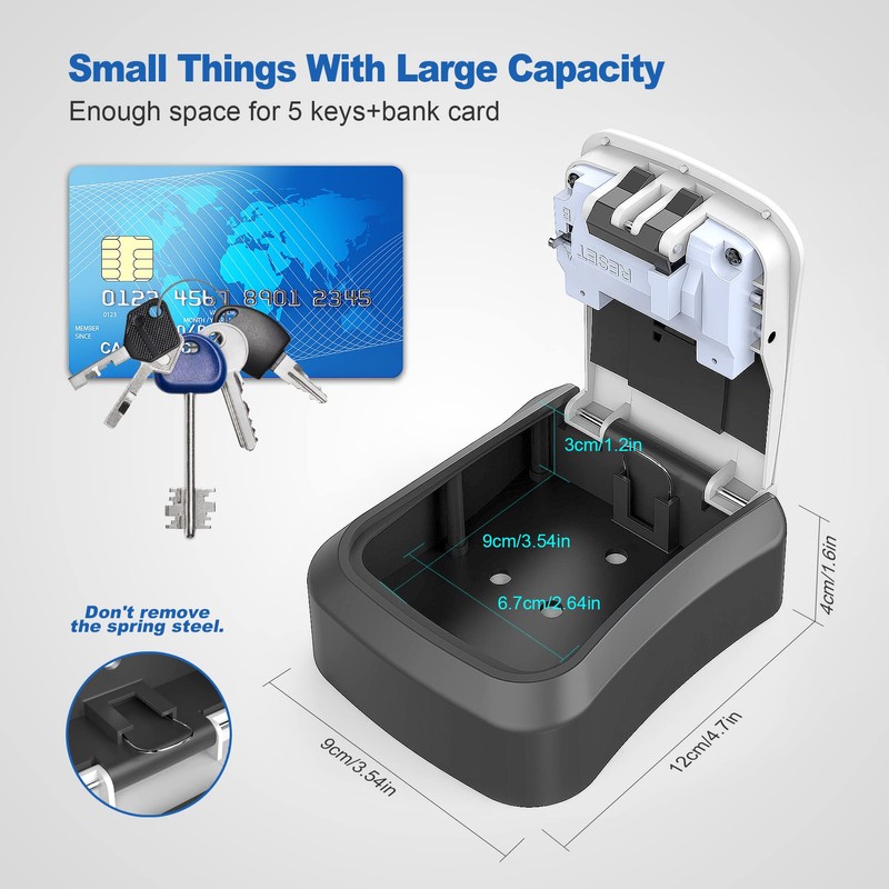 Key Lock Box for Outside, Portable Waterproof Wall Mounted Changeable