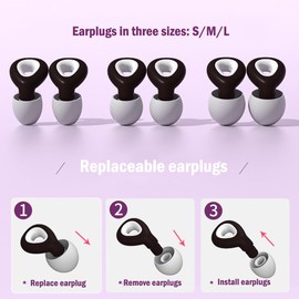 Ear Plugs for Sleeping,Reusable Noise Cancelling Earplugs, Suitable for Sleep, Emotional Relief, Noise Environments, Reading,Traveling,28db Noise Cancelling,3 Sizes of Earplug Caps (S/M/L) (Grey)