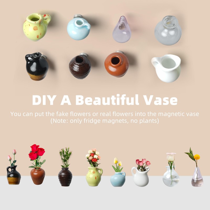 Cacukap Cute Mini Ceramic Vase Magnets for Fridge, Funny Small