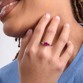 TJC Platinum Plated 925 Sterling Silver Ruby Three Stone Ring for Women Forever Together Gemstone Size V Red Gemstone July Birthstone