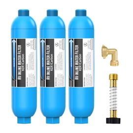 Lifefilter RV Inline Water Filter with Solid Brass 90 Degree Hose Elbow, Eliminates Stress and Strain On RV Water Intake Hose Fittings(3 Pack)