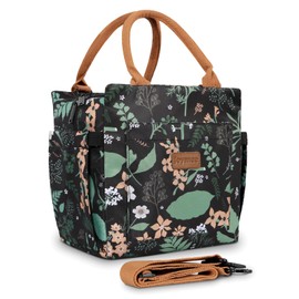 Joymee - Bolsa de almuerzo de gran capacidad, aislada, reutilizable, duradera, correa de hombro ajustable, hoja verde