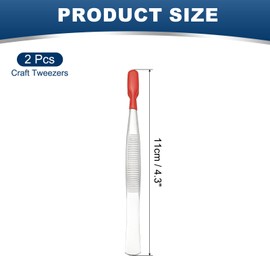 PATIKIL Craft Tweezers with Rubber Tips, 2 Pcs PVC Coated Tweezers Set Long Stainless Steel Bent Straight Flat Tip for Stamp Sticker Crafts Beads Jewelry Tools, Red 4.3"