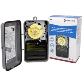 Intermatic T104R 24 Hour Mechanical Timer Switch - 208–277 VAC, DPST, Type 3R Indoor/Outdoor Metal Enclosure, Heavy-Duty, Manual Override, 40 Amp – Ideal for Lights, Pumps, Fans, and HVAC Systems