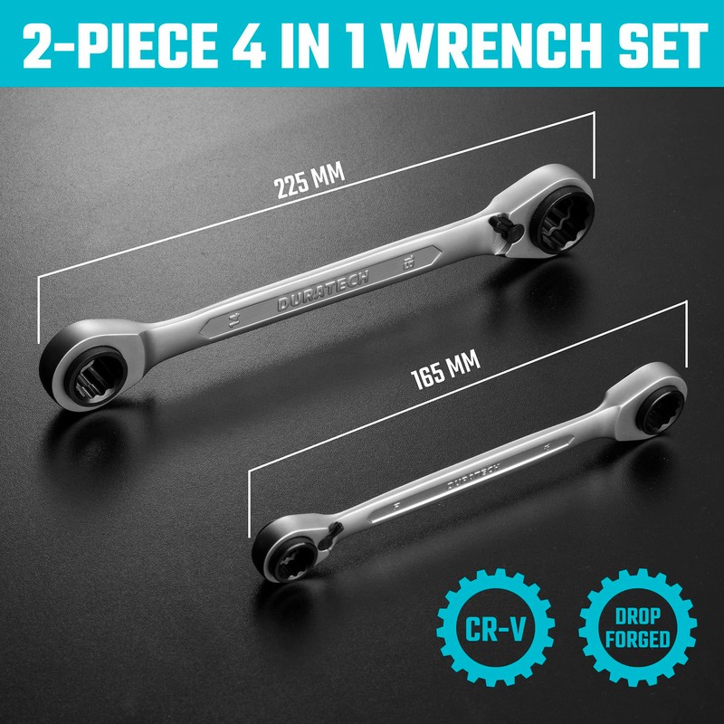 DURATECH 4-in-1 Reversible Ratcheting Box Wrench Set, Double Ring Ratchet