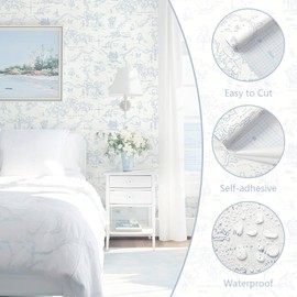 Heroad Blue Peel and Stick Wallpaper Animal Contact Paper Nursery Boho Wall Paper Renter Friendly Removable Vinyl Self-Adhesive Waterproof for Bathroom Bedroom Cabinet and Drawer 1.44’x 32’