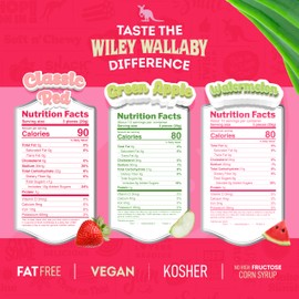 Wiley Wallaby Licorice 10 Ounce Variety Pack - Red, Watermelon & Green Apple Classic Gourmet Australian Style Soft & Chewy Licorice Candy - Pack of 3