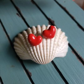 Unbranded Ceramic Red Heart Sterling Silver 925 Stud Earrings