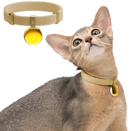 BuddyArmor Safety Cat Collar Gem Tag Set,- U.S. IDA Gold Awarding Quick Release Cat Collar Non Breakaway Elastic Light Weight Cat Collar with Charm Cat Collar Jewelry (Gold)