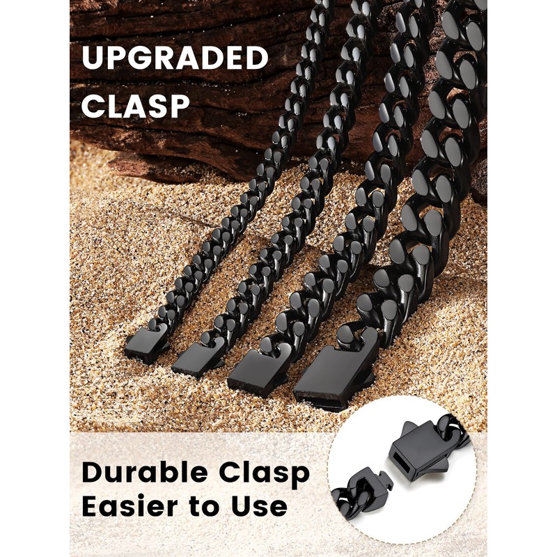 Bestyle Thick Black Cuban Link Chain for Men, Cubanas Cadenas
