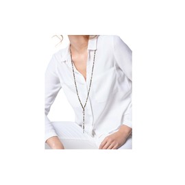 Y-Kette lang aus geschliffenen Glasperlen Taupe Beige Töne mit versilberten Sternanhänger - Handgemachter Schmuck für Damen