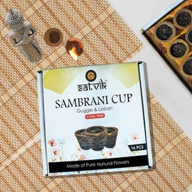 SATVIK Sambrani Cups 16 Pcs Guggle Loban Cup Coal Free Incense Cone for Pooja with Burner Plate