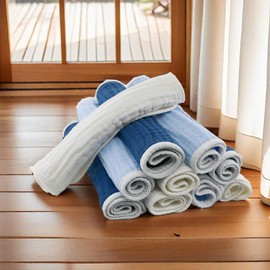 Synrroe Burp Cloths Large, Muslin Burp Cloths for Baby Girls and Boys, Pack of 10 Extra Absorbent and Soft Muslin Bibs, 6 Layers 20 by 10 Inches 100% Cotton (Blue Sets 10 Pack)