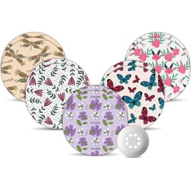 Libre 3 Sensor Covers Waterproof Flowers, Amolyfe 10 Pack Freestyle Libre 3 Plus Covers, Bump-Proof with Hard Cap, Breathable CGM Glucose Sensor Latex Free Patches, 14-Day CGM Protection (Flower)