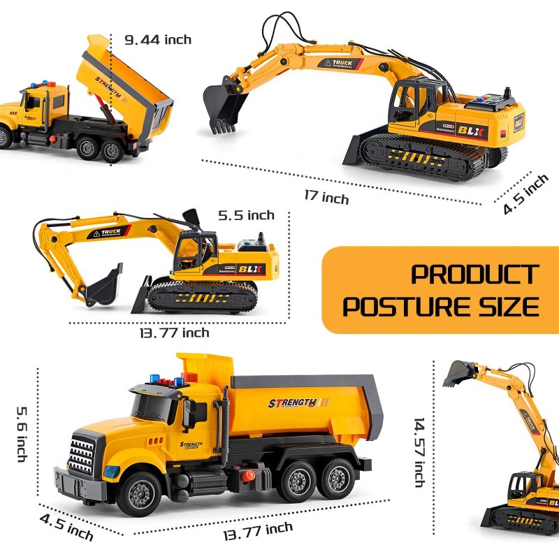 LerBao 2 Pack Large Construction Engineering Truck Toys,Moveable Claw Excavat...