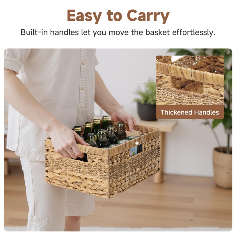 StorageWorks Large Rectangular Wicker Basket, Water Hyacinth and Seagrass Storage