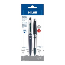 Milan Empaque 1 Pluma Tinta Azul+ 1 Lápicero Capsule Negro S- Silver