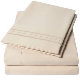 1 Piece Cotton Sheets Queen Size Extra Deep 21 Inch Pocket Solid Color Pattern Hotel Style One Toned Plain 1800 Thread Count Cotton | All Season Smooth Extra Soft Thick Wrinkle Free Beige Brown Taupe