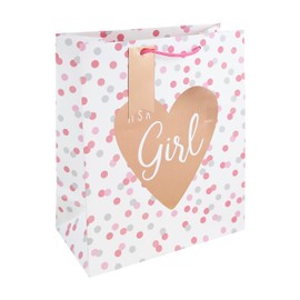 Eurowrap White Kraft Paper It's a Girl Gift Bag With Gift Tag - Gift Bag for New Baby, Baby Shower, Newborn - Eco Friendly Bag 100% Recyclable - Baby Girl Gift Wrap Occasion Present - Large Size