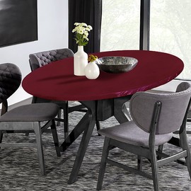 LUSHVIDA Round Table Cover Elastic Tablecloth Vinyl Fitted Table Cover Waterproof Elastic Edged Plastic Table Cover Fits Tables up to 36"-44" R Burgundy