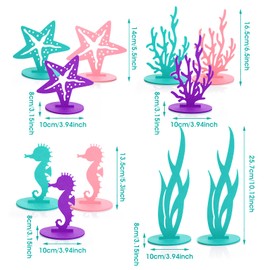 Prasacco 24 Pcs Mermaid Birthday Decorations, Felt Table Centerpiece DIY Under The Sea Party Decoration Seahorse Starfish Seaweed Coral Decoration for Ocean Theme Mermaid Birthday Party Baby Shower