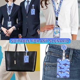 ID Badge Holder with Lanyard, Retractable Badge Holders Reels with Lanyards Adjustable, for Women Kids Teacher Nurses Doctor Student Gifts(Cute Shark Pattern)