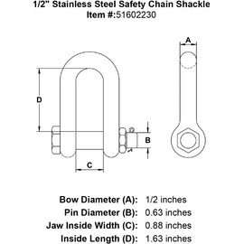 E-Rigging 1/2" Stainless Steel Safety Chain Shackle | Durable, Heavy Duty | for Sailing, Boating, Industrial Use, Utilities, Material Handling
