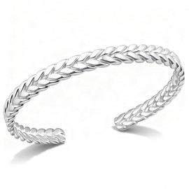 Desnuage Wheat Silver Cuff Bangle for Women Adjustable Silver Bracelet Trendy Statement Bangle for Women Ideal Gift Choice