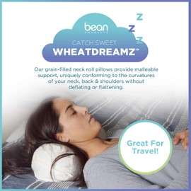Bean Products WheatDreamz Neck Roll Pillow + Natural Case - 100% Organic Cotton - Filled with Organic Buckwheat - 5" x 14"+case