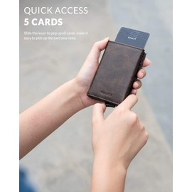 VULKIT Credit Card Holder RFID Blocking Genuine Leather Bifold Mens Wallet Automatic Pop Up with Banknote Compartment (Espresso)