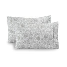 Elegant Comfort Ultra Soft Set of 2 Floral Print Pillowcases - 1500 Premium Hotel Quality Microfiber, Soft and Smooth Envelope Closure 2-Piece Pillow Covers - King, Paisley Gray