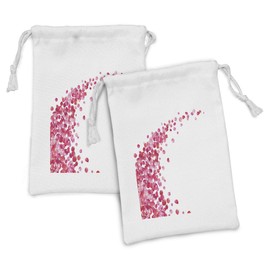 Ambesonne Pink and White Fabric Pouch Set of 2, White Background with Vibrant Rose Petals Vortex with Realistic Look, Small Drawstring Bag for Toiletries Masks and Favors, 9" x 6", Magenta White