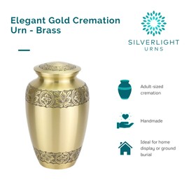 Elegant Gold Cremation Urn for Ashes, Brass, Gold Urn, Adult Sized Cremation Urn, 10.25 Inches High