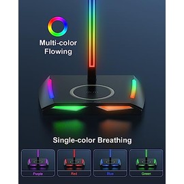 RGB Soporte para Auriculares con Carga Inalámbrica,New Bee Soporte para Auriculares de Escritorio para Juegos con 7 Modos Luz y Base de Goma Antideslizante Adecuada para Todos Accesorio de Auriculares