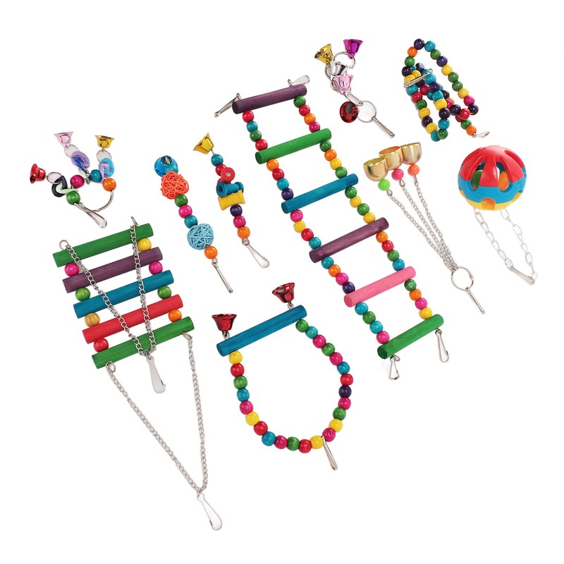 Bird Toy Set Colorful Boredom Relief Chewing Climbing Parrot Swing