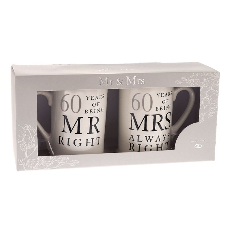 Widdle Gifts Ltd 60th Anniversary Set of 2 China Mugs