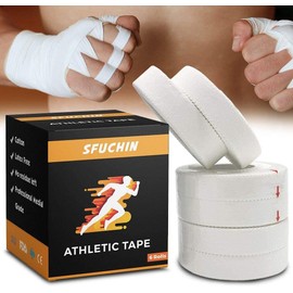 White Athletic Tape (6 Pack 0.5" 10 Yards) - Finger Tape - Medical Tape - Foot Tape - No Sticky Residue & Easy to Tear - for Rock Climbing, Jiu-Jitsu, Grappling, Martial Arts, Hockey Stick, Lifters